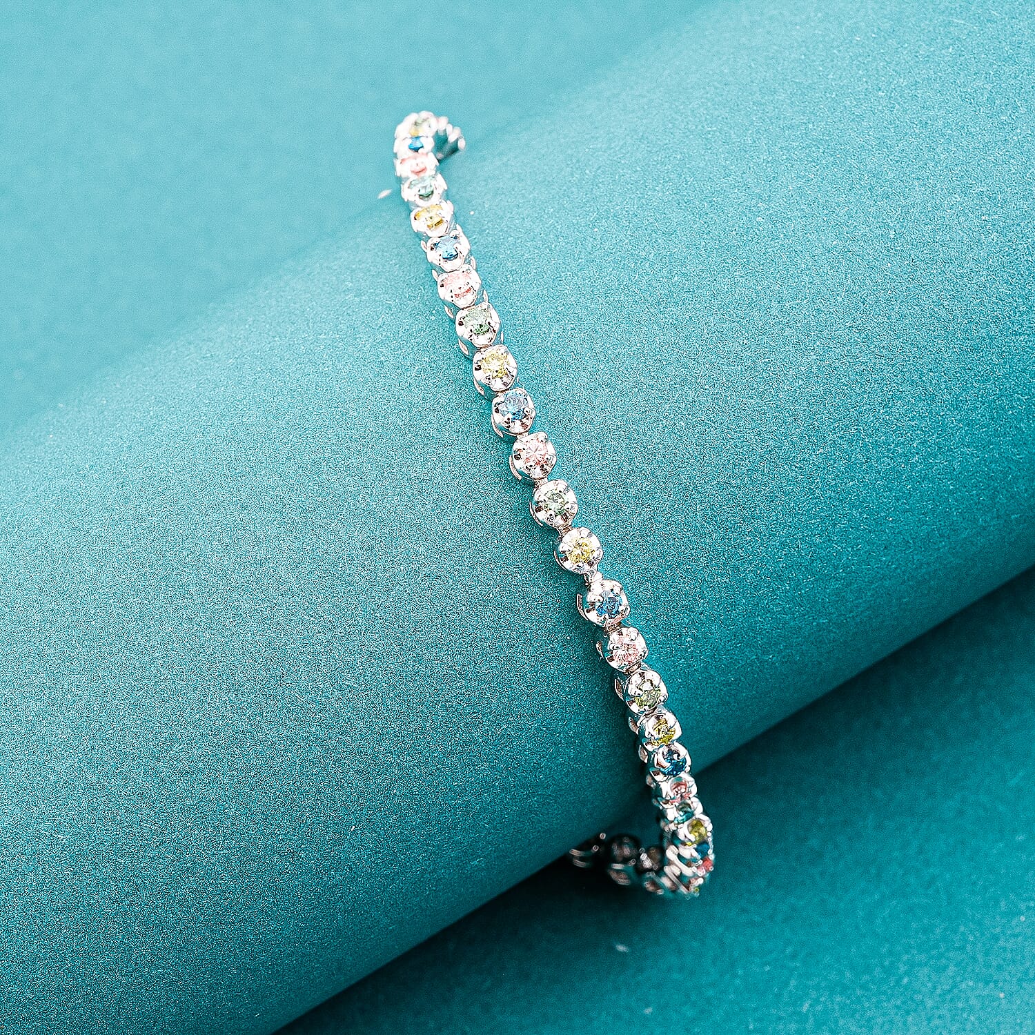 Luxuriant Lab Grown Multi Diamond SI 2.00 ctw Rainbow Sparkle Bracelet in Rhodium Over Sterling Silver (8.00 In)