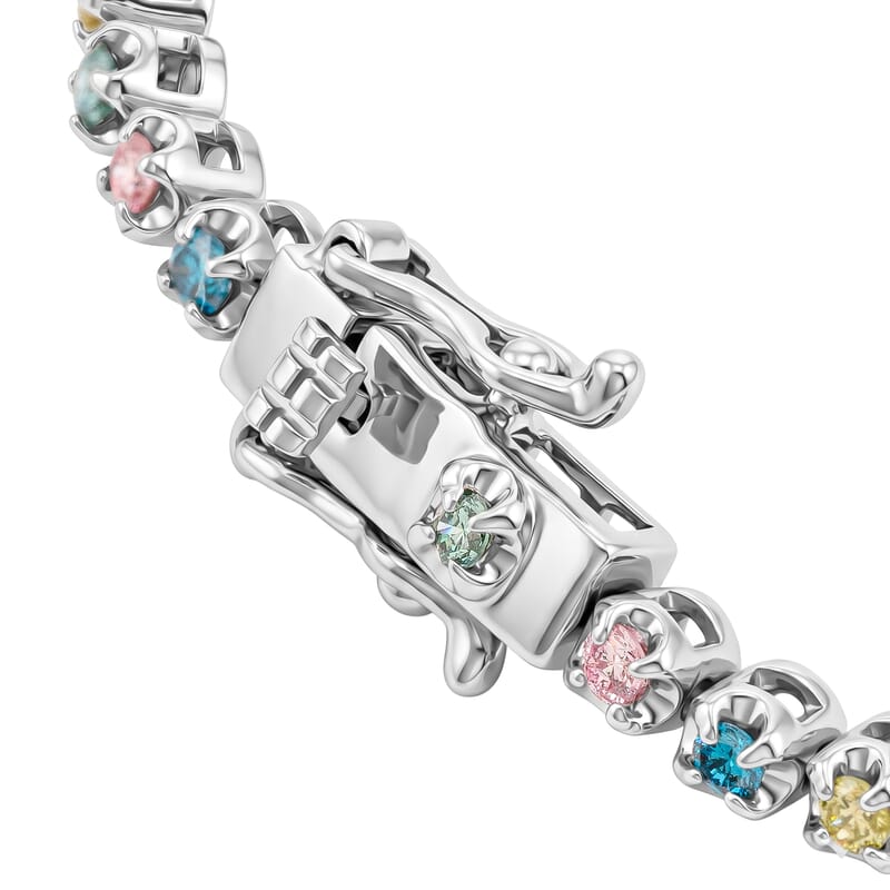 Luxuriant Lab Grown Multi Diamond SI 2.00 ctw Rainbow Sparkle Bracelet in Rhodium Over Sterling Silver (8.00 In)