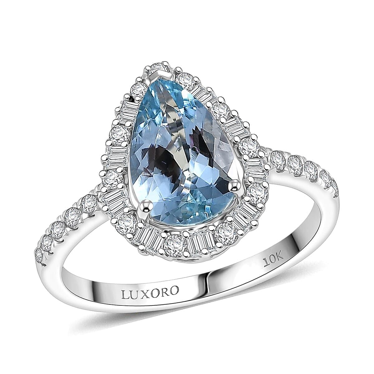 Certified & Appraised Luxoro AAA Santa Maria Aquamarine and Diamond I2 1.85 ctw Ring in 10K White Gold (Size 5.0)