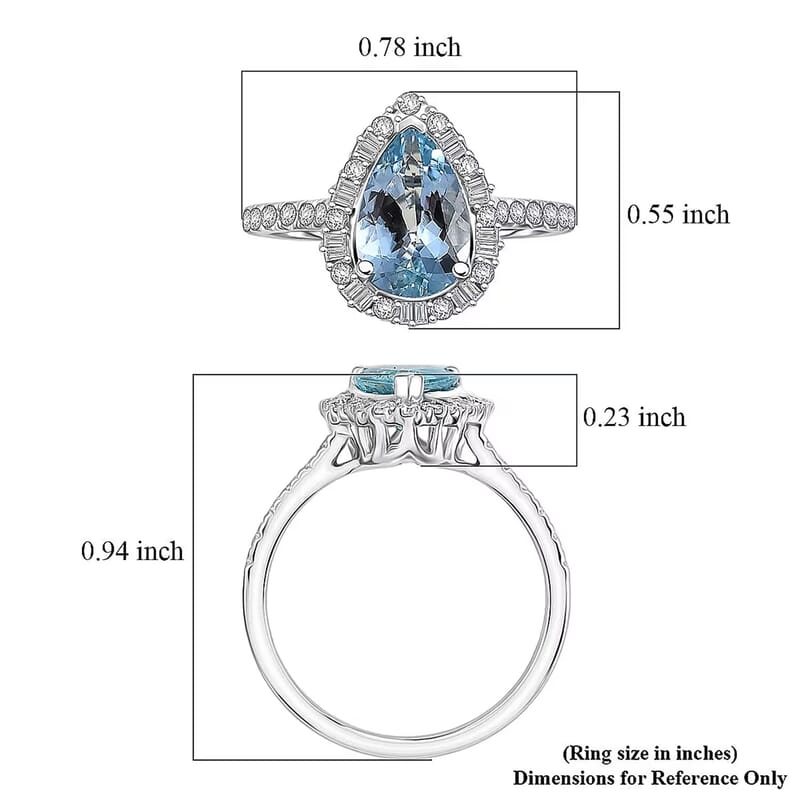 Certified & Appraised Luxoro AAA Santa Maria Aquamarine and Diamond I2 1.85 ctw Ring in 10K White Gold (Size 5.0)