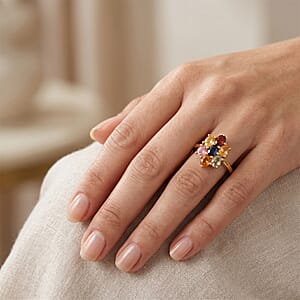 EverTrue Multi Sapphire 1.65 ctw Ring in 18K YG Plated (Size 8.0)