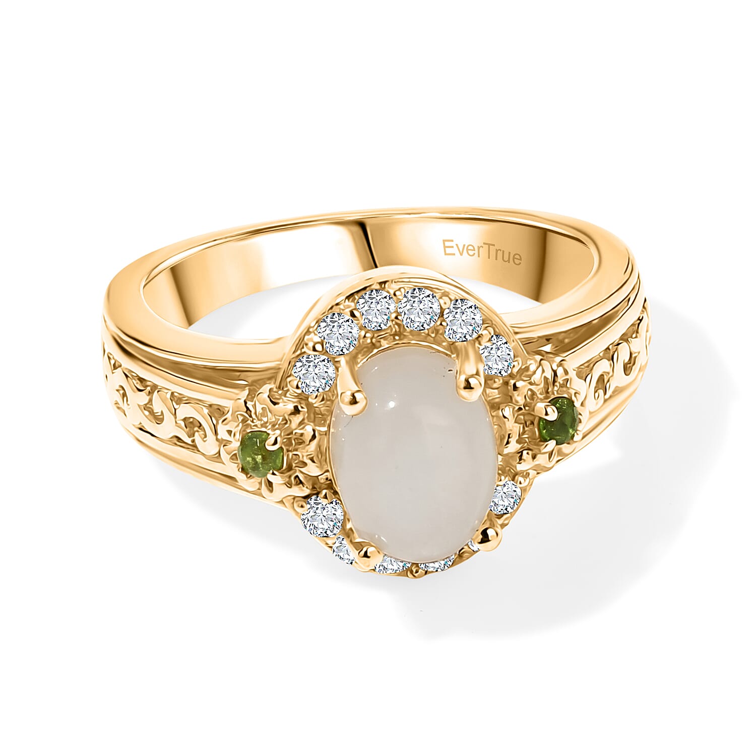 EverTrue White Moonstone, Multi Gemstone 1.90 ctw Ring in 18K YG Plated (Size 7.0)