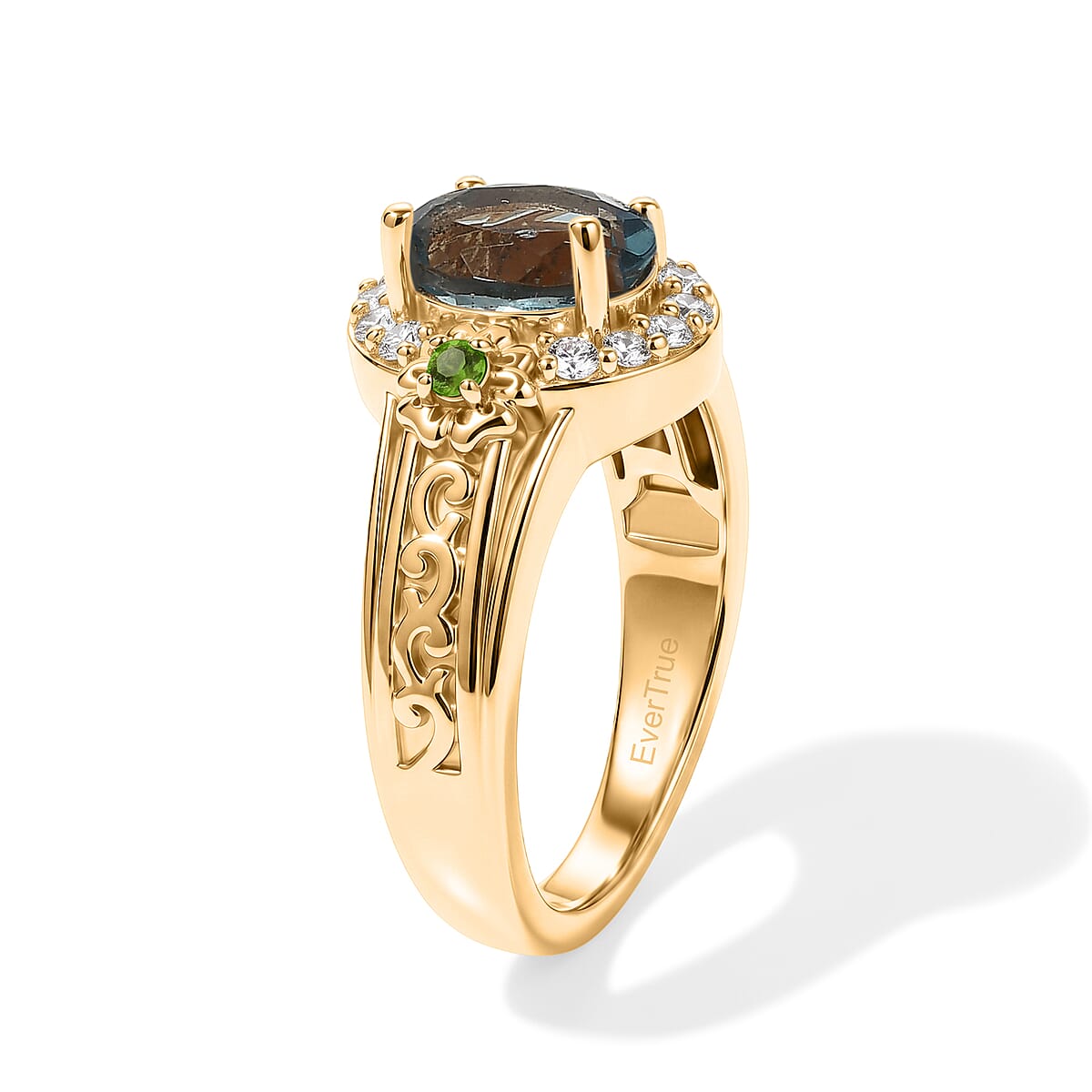 EverTrue Teal Fluorite, Multi Gemstone 1.90 ctw Ring in 18K YG Plated (Size 6.0) image number 3