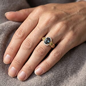 EverTrue Teal Fluorite, Multi Gemstone 1.90 ctw Ring in 18K YG Plated (Size 7.0)