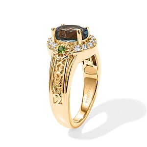 EverTrue Teal Fluorite, Multi Gemstone 1.90 ctw Ring in 18K YG Plated (Size 7.0)