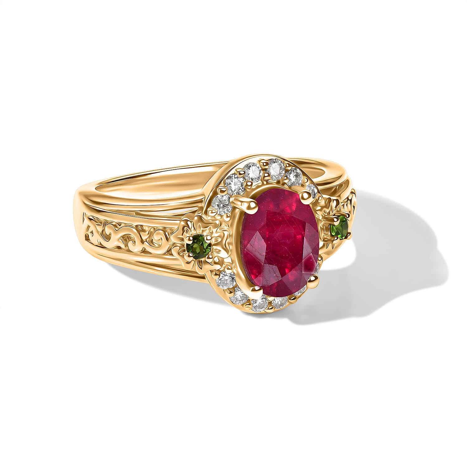 EverTrue Niassa Ruby (FF) and Multi Gemstone 2.10 ctw Ring in 18K YG Plated (Size 7.0)
