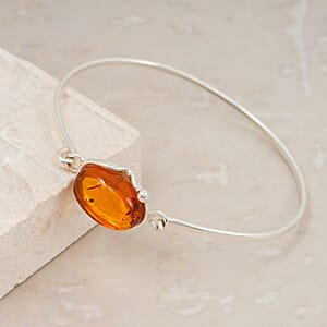 Baltic Amber Bangle Bracelet in Sterling Silver (7.50 In)