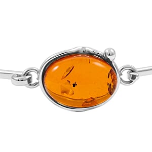 Baltic Amber Bangle Bracelet in Sterling Silver (7.50 In)
