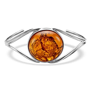 Baltic Amber Bangle Bracelet in Sterling Silver (7.0 In)