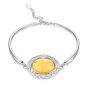 Butterscotch Amber, Simulated Diamond 0.80 ctw Bracelet in Sterling Silver (6.5-7.5In)