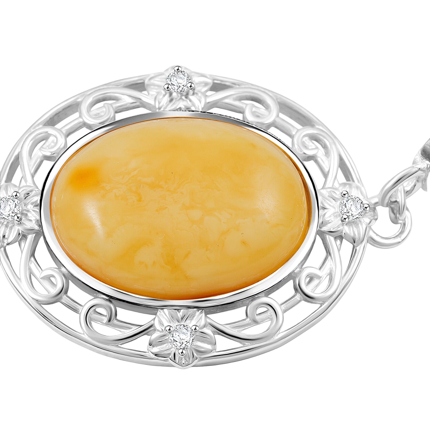 Butterscotch Amber, Simulated Diamond 0.80 ctw Bracelet in Sterling Silver (6.5-7.5In)