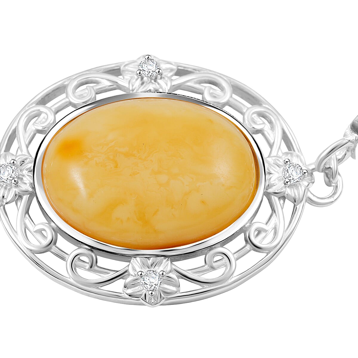 Butterscotch Amber, Simulated Diamond 0.80 ctw Bracelet in Sterling Silver (6.5-7.5In) image number 3