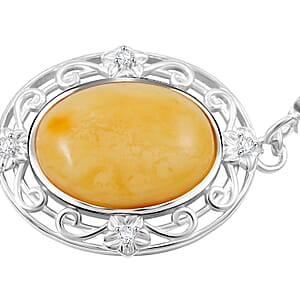 Butterscotch Amber, Simulated Diamond 0.80 ctw Bracelet in Sterling Silver (6.5-7.5In)