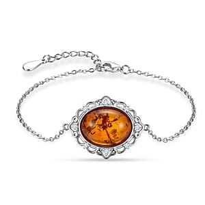 Butterscotch Amber, Simulated Diamond 1.60 ctw Bracelet in Sterling Silver (6.5-7.5In)