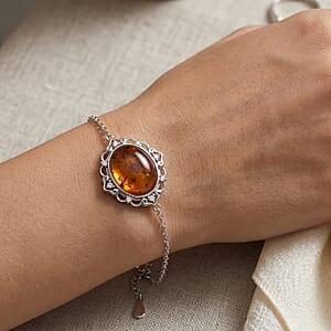 Butterscotch Amber, Simulated Diamond 1.60 ctw Bracelet in Sterling Silver (6.5-7.5In)