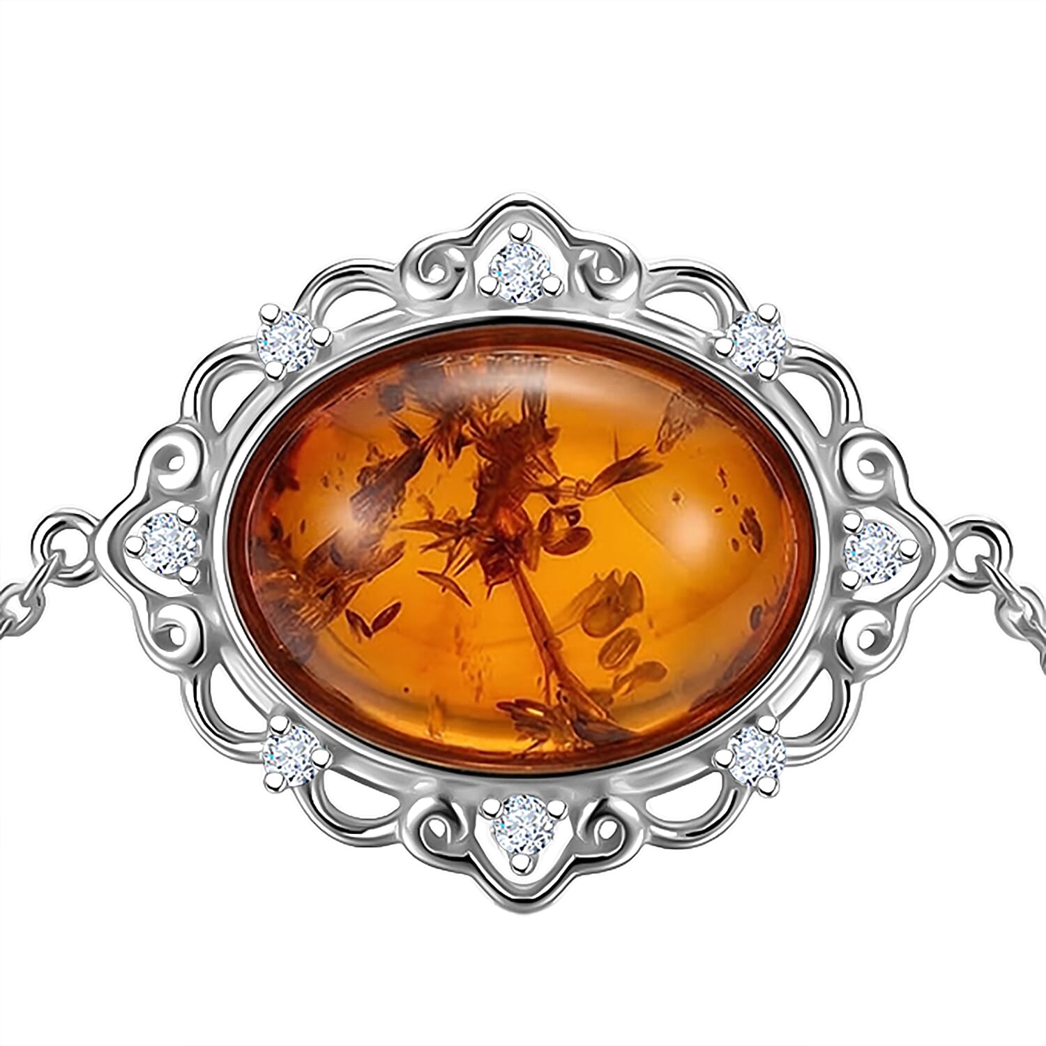 Butterscotch Amber, Simulated Diamond 1.60 ctw Bracelet in Sterling Silver (6.5-7.5In)