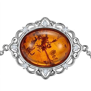 Butterscotch Amber, Simulated Diamond 1.60 ctw Bracelet in Sterling Silver (6.5-7.5In)