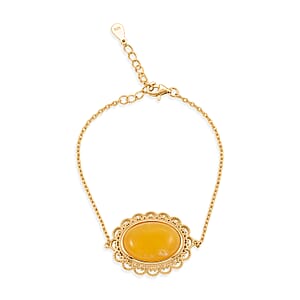 Butterscotch Amber Bracelet in 14K Yellow Gold Over Sterling Silver (6.5-7.5In)