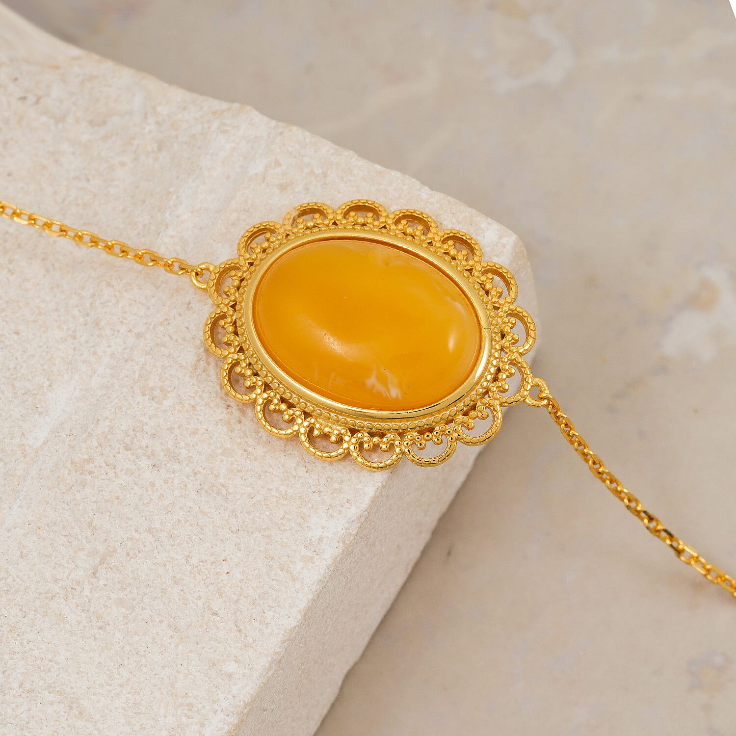 Butterscotch Amber Bracelet in 14K Yellow Gold Over Sterling Silver (6.5-7.5In)