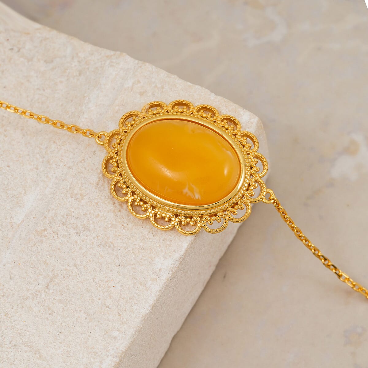 Butterscotch Amber Bracelet in 14K Yellow Gold Over Sterling Silver (6.5-7.5In) image number 1