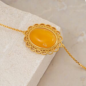 Butterscotch Amber Bracelet in 14K Yellow Gold Over Sterling Silver (6.5-7.5In)