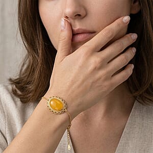 Butterscotch Amber Bracelet in 14K Yellow Gold Over Sterling Silver (6.5-7.5In)