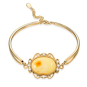 Butterscotch Amber, Simulated Diamond 0.80 ctw Bracelet in 14K YG Over Sterling Silver (6.50-7.50In)