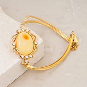 Butterscotch Amber, Simulated Diamond 0.80 ctw Bracelet in 14K YG Over Sterling Silver (6.50-7.50In)
