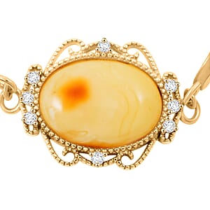 Butterscotch Amber, Simulated Diamond 0.80 ctw Bracelet in 14K YG Over Sterling Silver (6.50-7.50In)