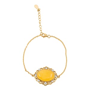 Butterscotch Amber, Simulated Diamond 1.60 ctw Bracelet in Sterling Silver (6.50-7.50In)