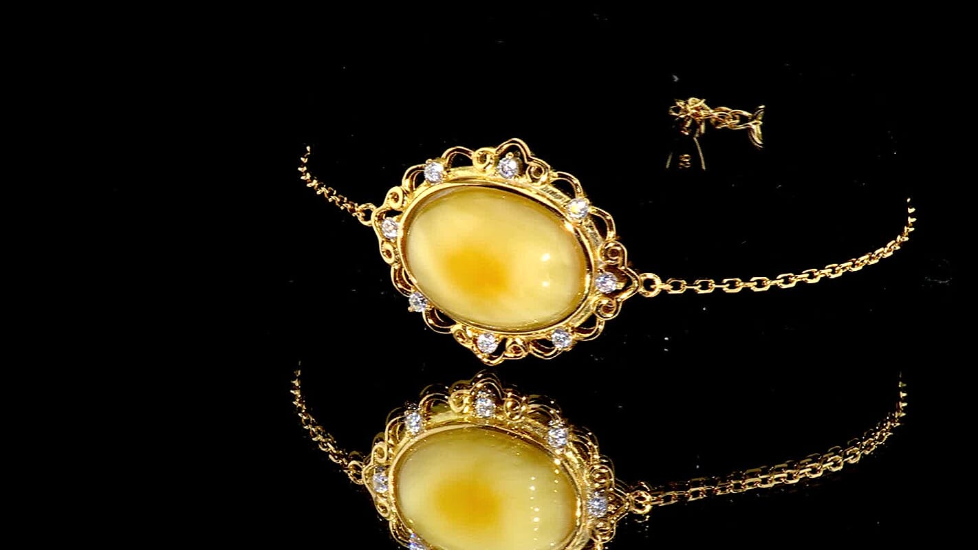 Butterscotch Amber, Simulated Diamond 1.60 ctw Bracelet in 14K YG Over Sterling Silver (6.50-7.50In)