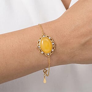 Butterscotch Amber, Simulated Diamond 1.60 ctw Bracelet in Sterling Silver (6.50-7.50In)