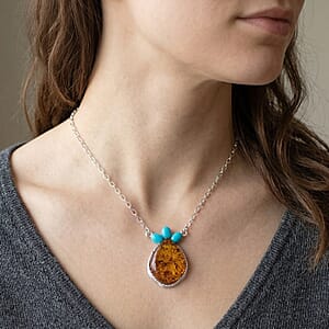 Baltic Amber, Turquoise 9.00 ctw Necklace in Sterling Silver (20 Inches)