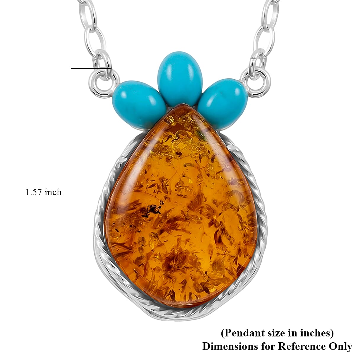 Baltic Amber, Turquoise 9.00 ctw Necklace in Sterling Silver (20 Inches) image number 4