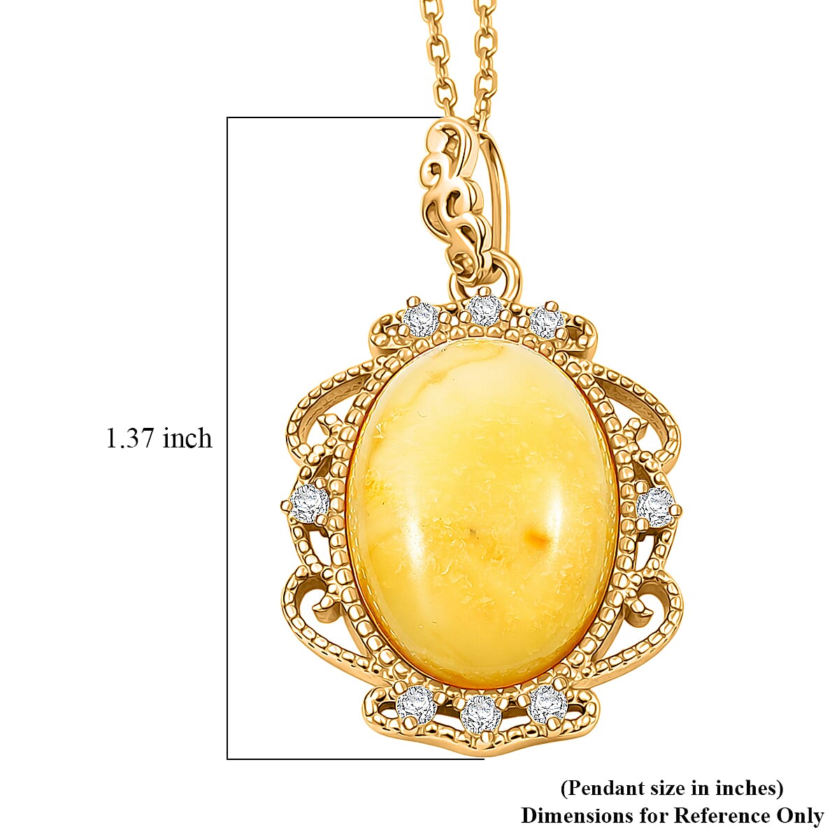 Butterscotch Amber, Simulated Diamond Necklace in 14K YG Over Sterling Silver (16-18 Inches)