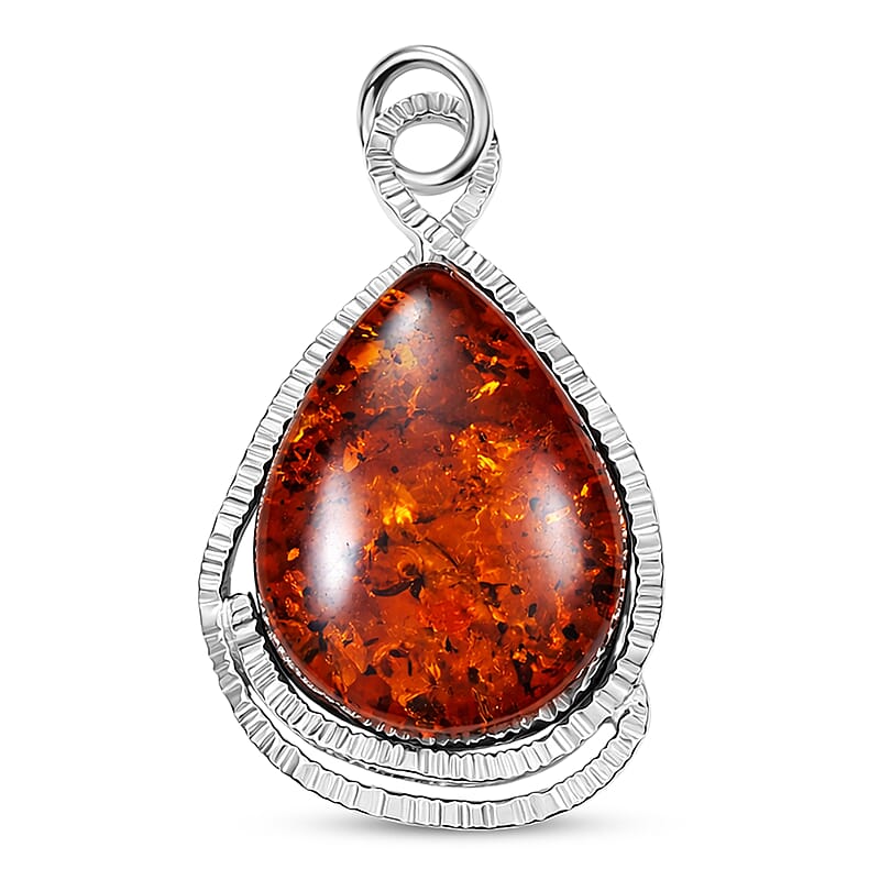 Baltic Amber Wrap Pendant without Chain in Sterling Silver