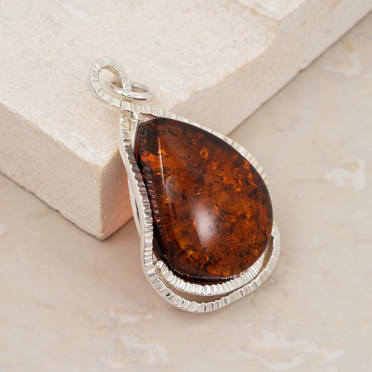 Baltic Amber Wrap Pendant without Chain in Sterling Silver
