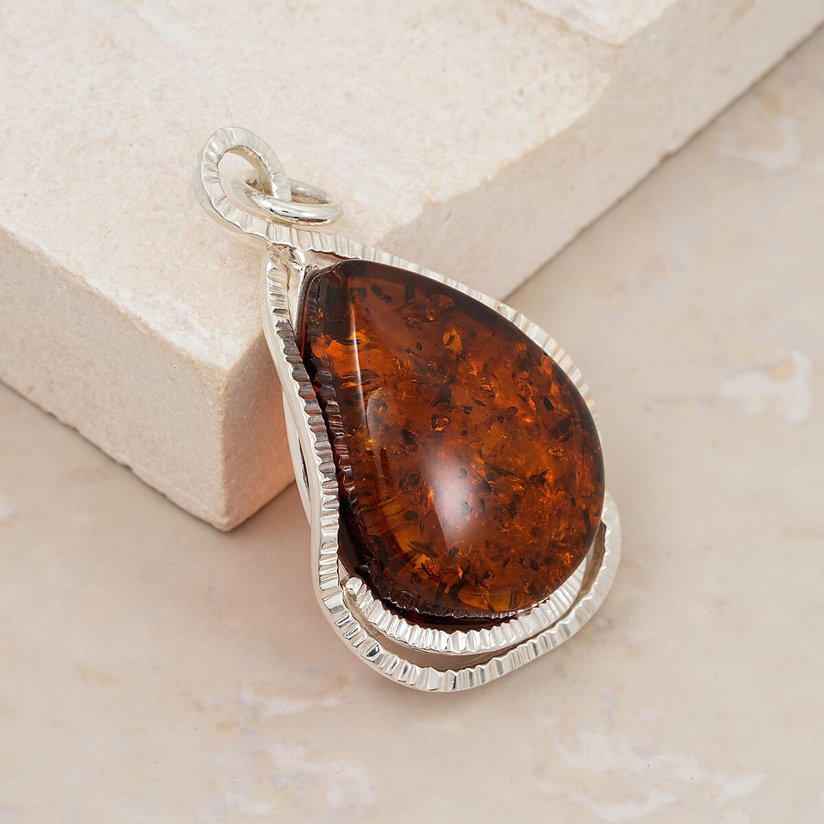 Baltic Amber Wrap Pendant without Chain in Sterling Silver image number 1