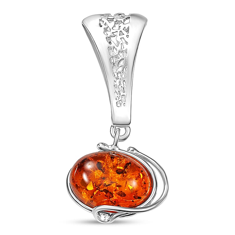 Baltic Amber Wrap Pendant without Chain in Sterling Silver