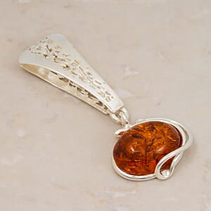 Baltic Amber Wrap Pendant without Chain in Sterling Silver