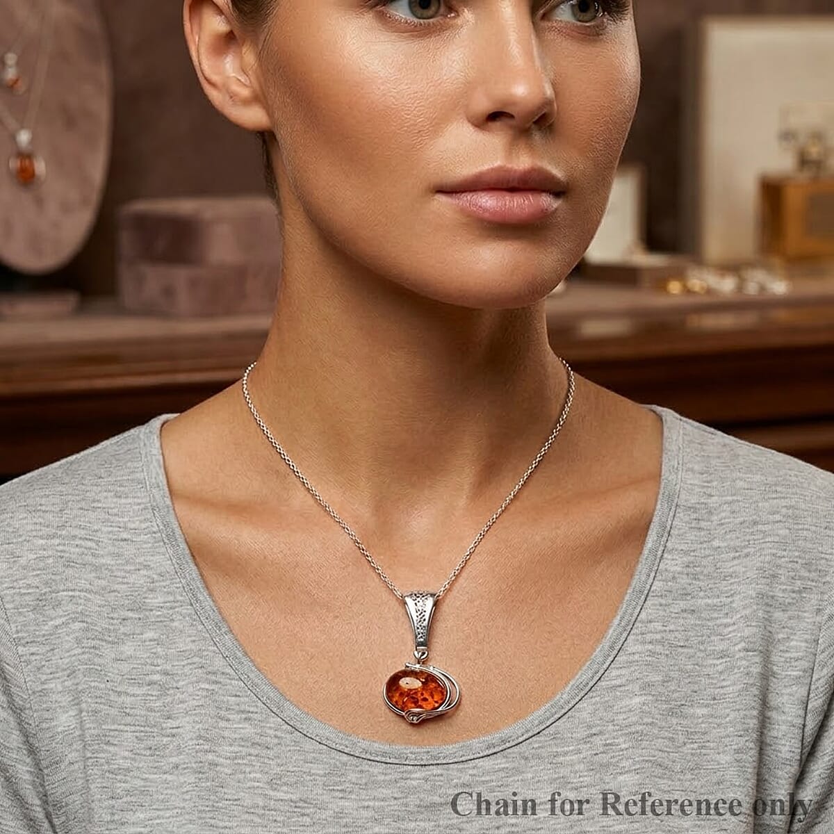 Baltic Amber Wrap Pendant without Chain in Sterling Silver image number 2