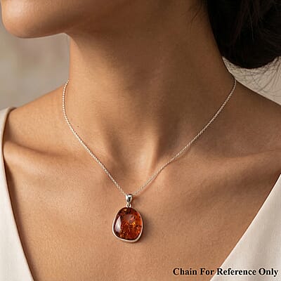 Baltic Amber Wrap Pendant without Chain in Sterling Silver