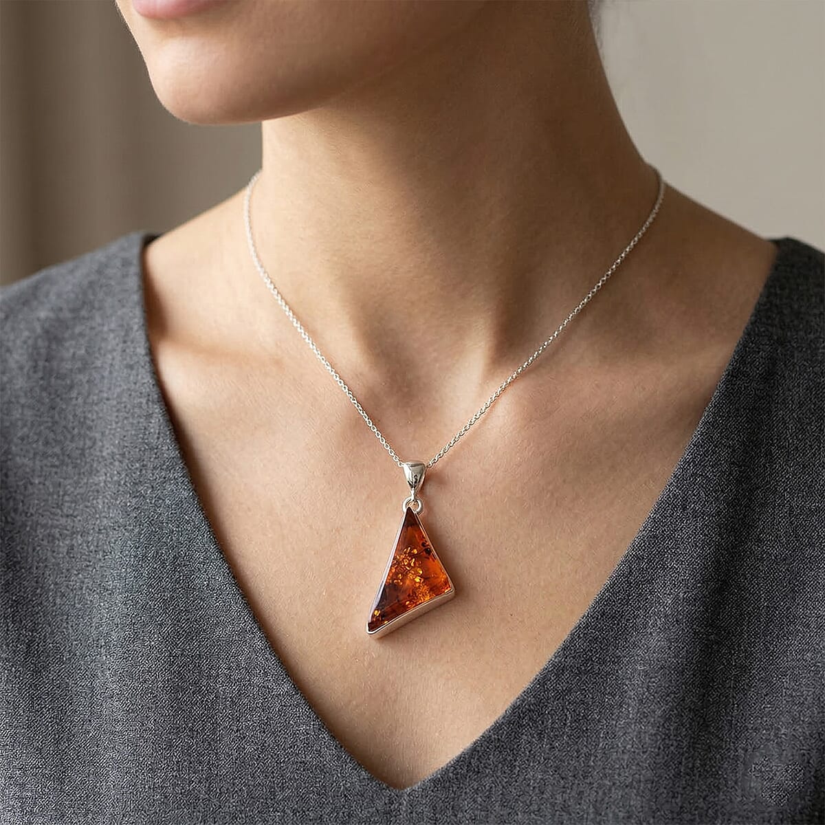 Baltic Amber Pendant without Chain in Sterling Silver image number 2