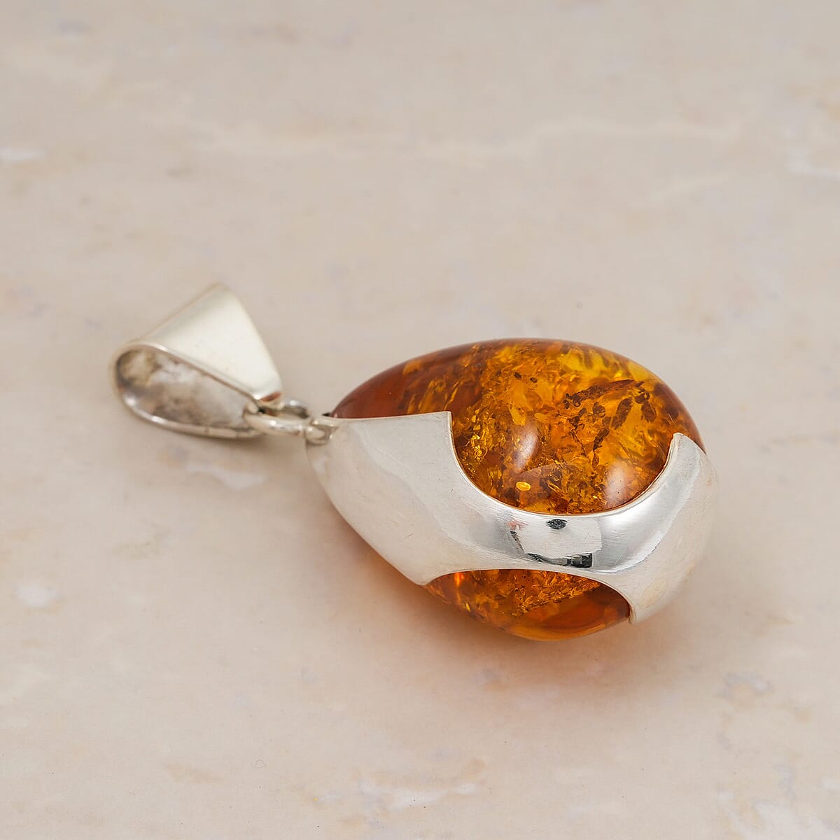 Baltic Amber Pendant without Chain in Sterling Silver image number 1