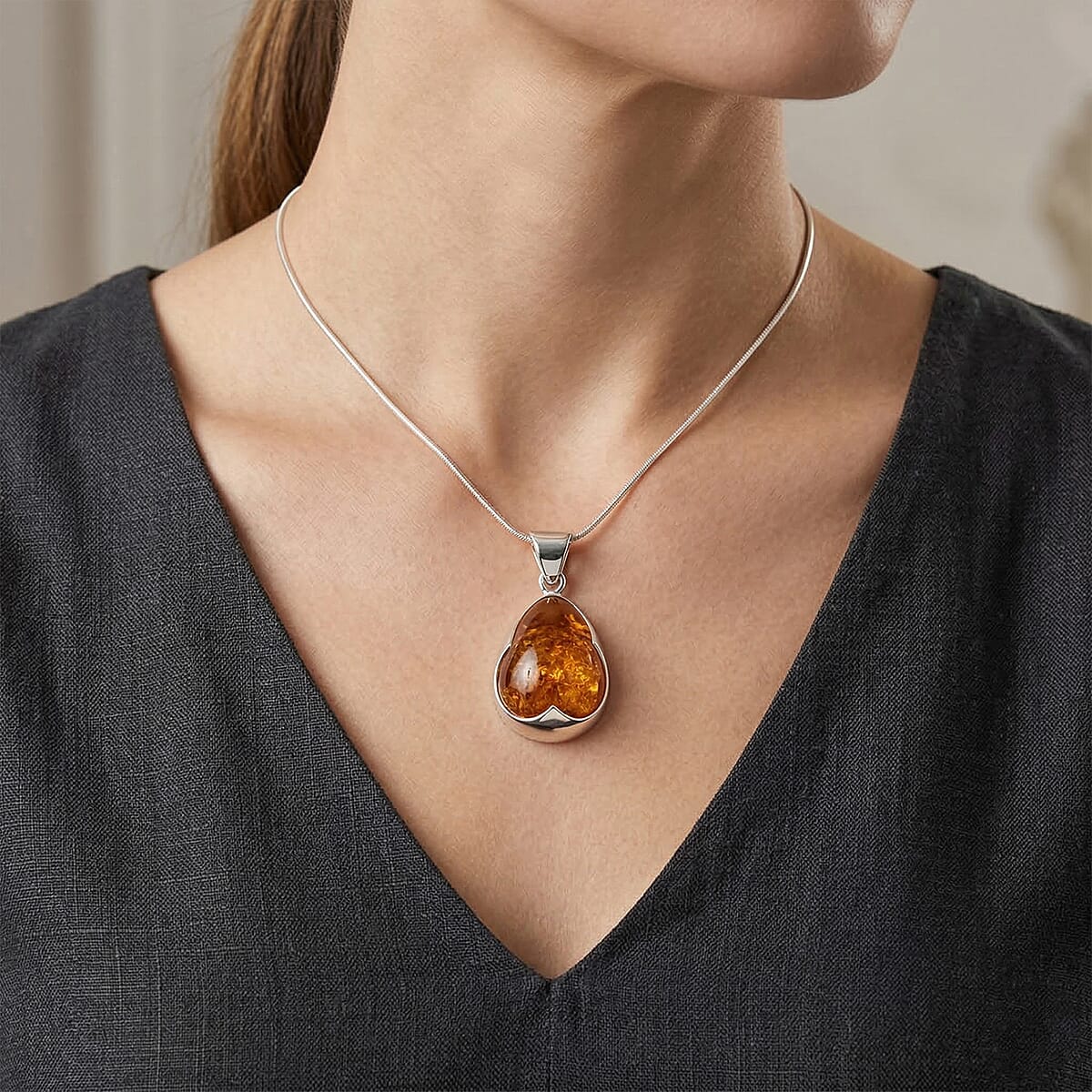Baltic Amber Pendant without Chain in Sterling Silver image number 2