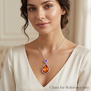 Baltic Amber, Amethyst 8.00 ctw Wrap Pendant without Chain Sterling Silver