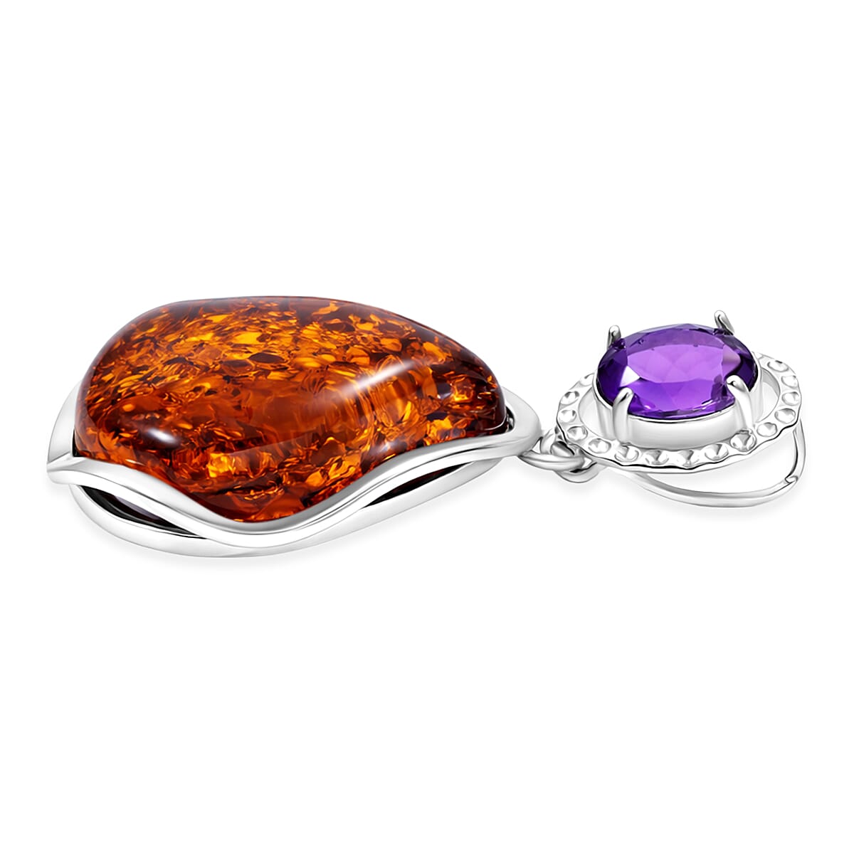 Baltic Amber, Amethyst 8.00 ctw Wrap Pendant without Chain Sterling Silver image number 3