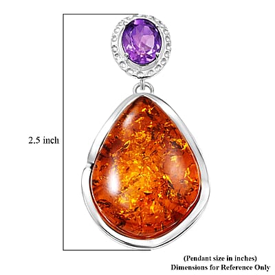Baltic Amber, Amethyst 8.00 ctw Wrap Pendant without Chain Sterling Silver