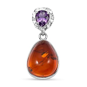 Baltic Amber, Amethyst 6.00 ctw Pendant without Chain Sterling Silver