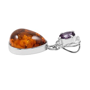 Baltic Amber, Amethyst 6.00 ctw Pendant without Chain Sterling Silver